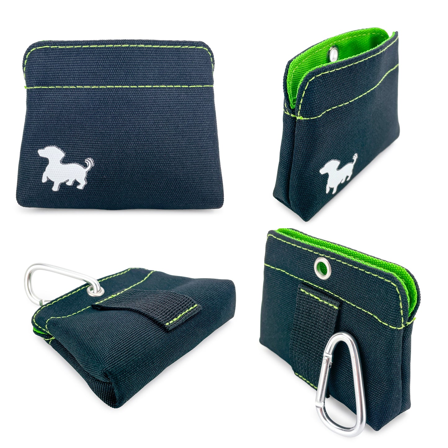 Swaggly Dog Treat Pouch - Treat Pouches For Pet Training - Extra Small - Black with Green Interior