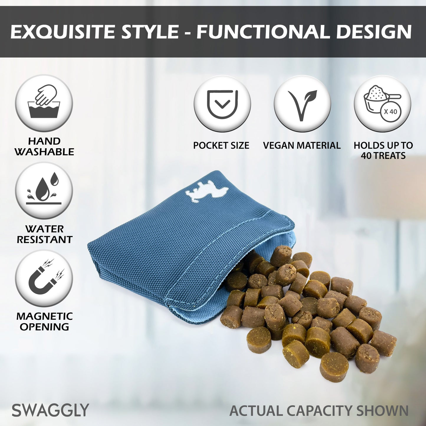 Swaggly Dog Treat Pouch - Treat Pouches For Pet Training - Extra Small - Turquoise