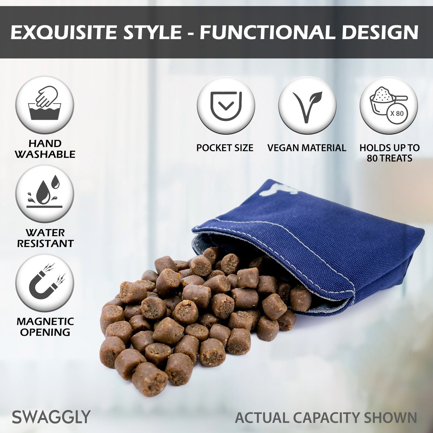 Swaggly Dog Treat Pouch - Treat Pouches For Pet Training - Small - Blue with Gray Interior